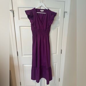 Molly Bracken Deep Plum Ruffle-Sleeve Maxi Dress